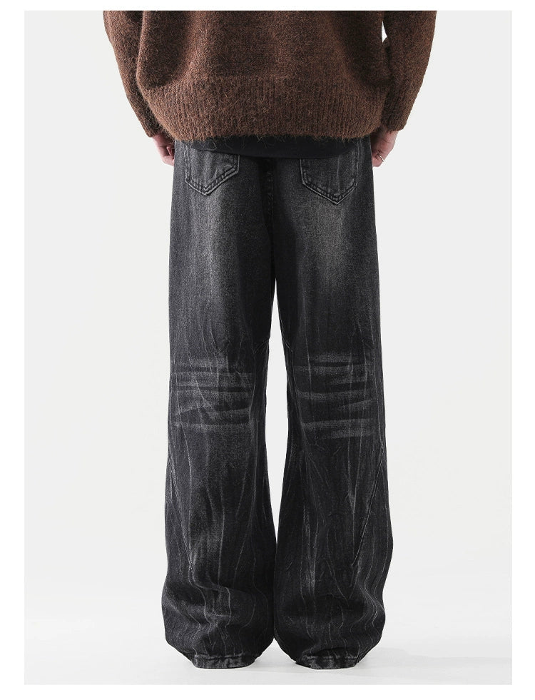 クラックドパターン・ブラックワイドデニム