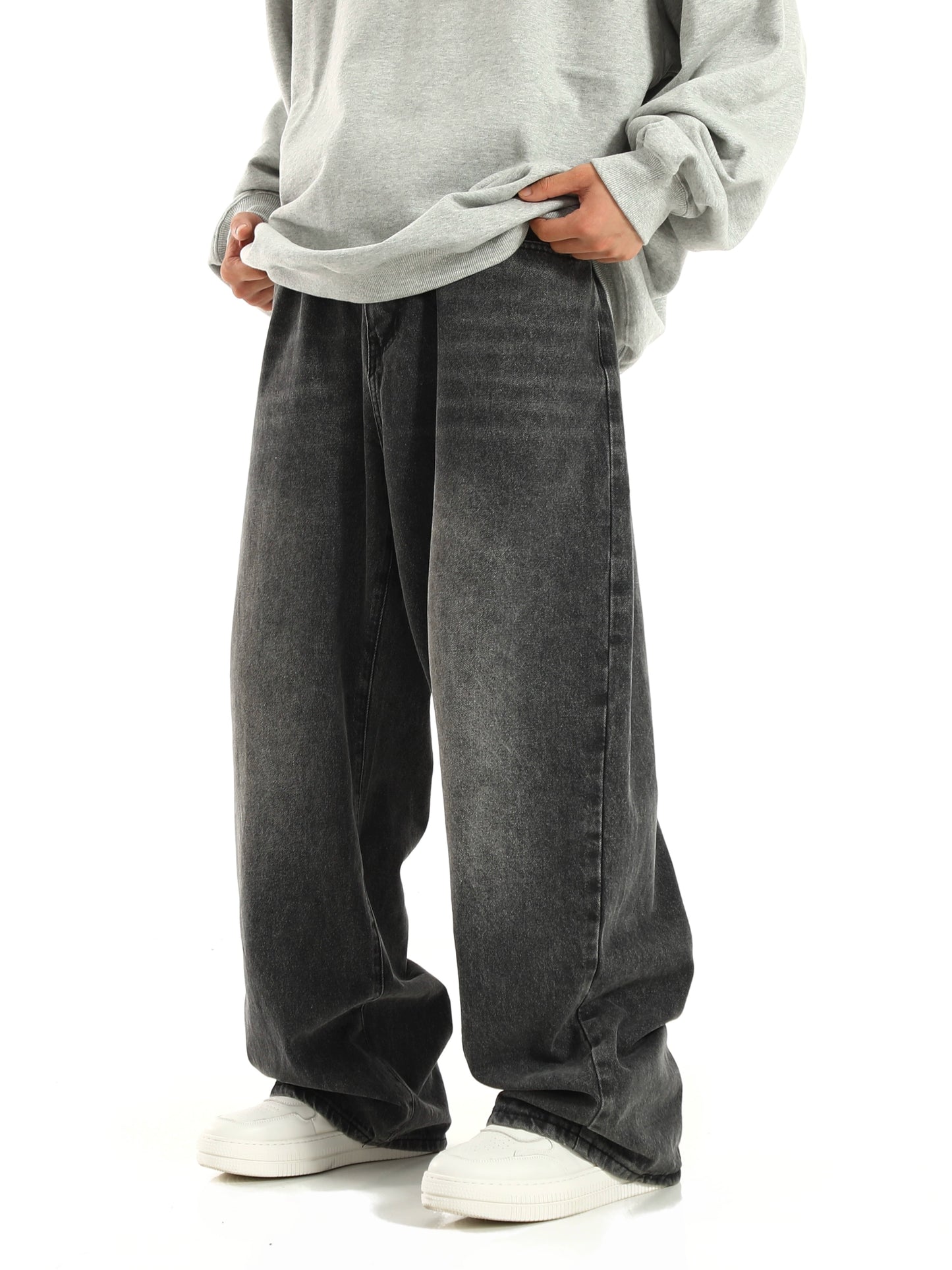 ヴィンテージウォッシュ スレートグレー ワイドデニムパンツ