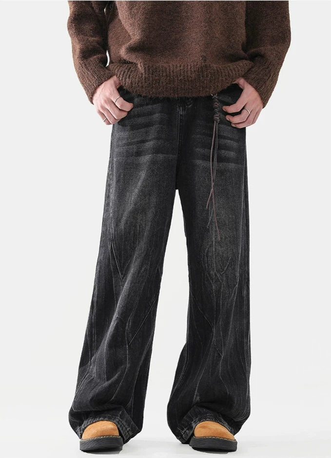 クラックドパターン・ブラックワイドデニム