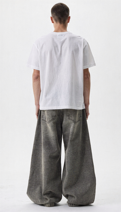 ウォッシュドグレー ワイドデニムパンツ