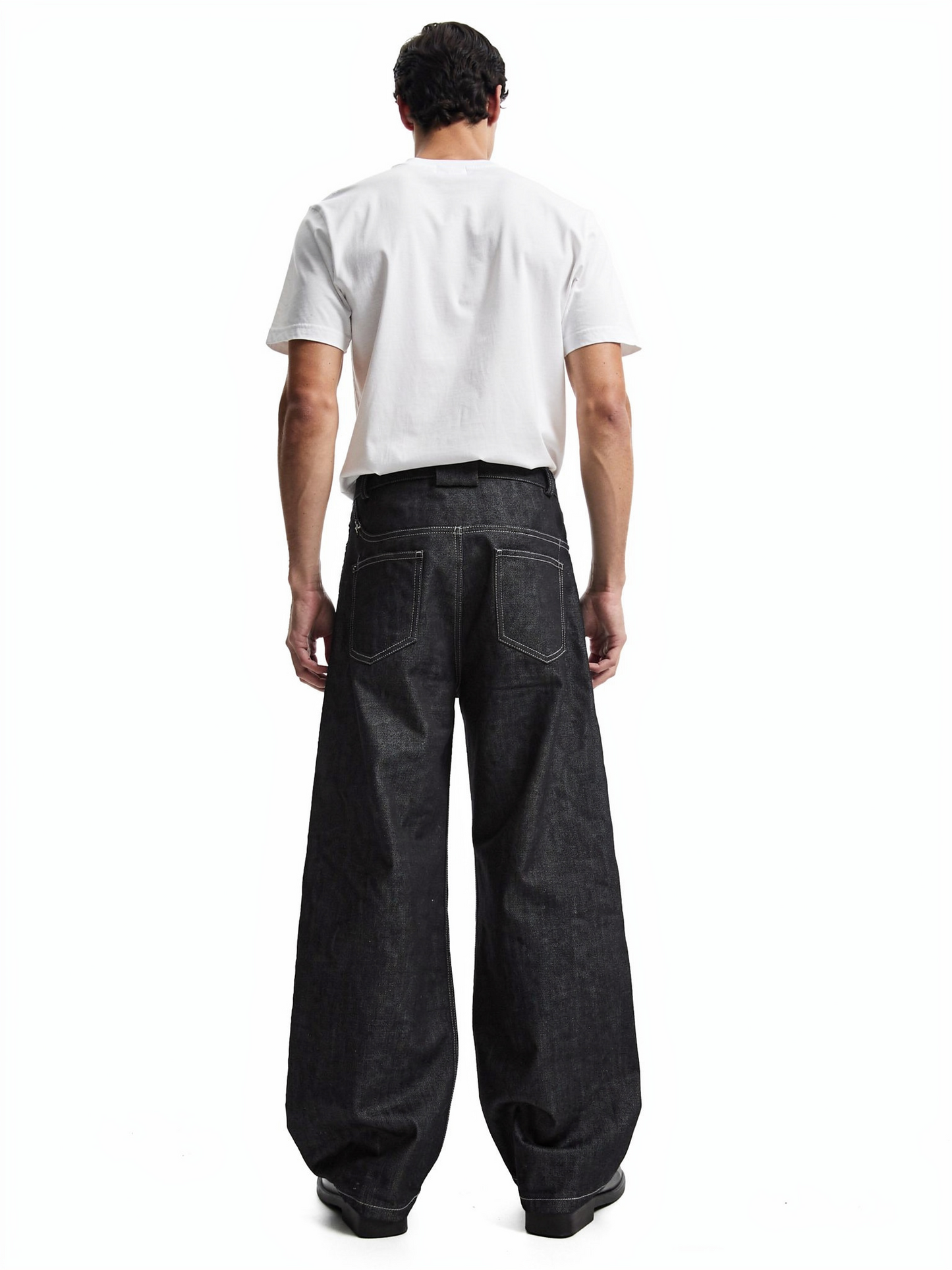 アシンメトリーウエスト ワイドレッグ デニムパンツ