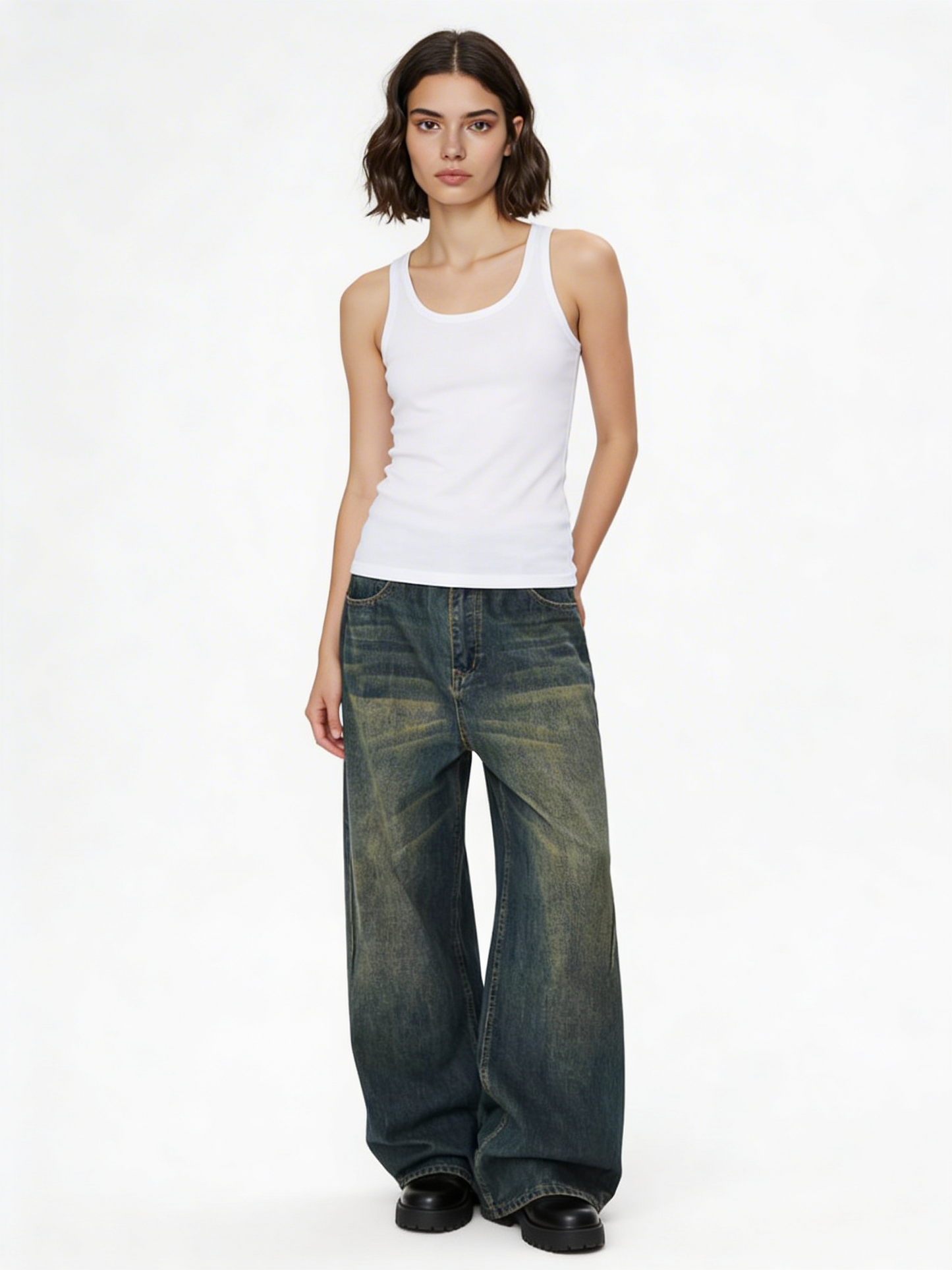 ヴィンテージウォッシュルーズワイドデニム