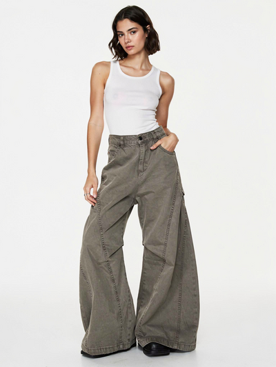 ヴィンテージブラウンデザインワイドパンツ