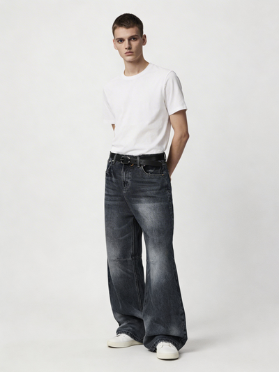 ウォッシュブルールーズワイドデニムパンツ