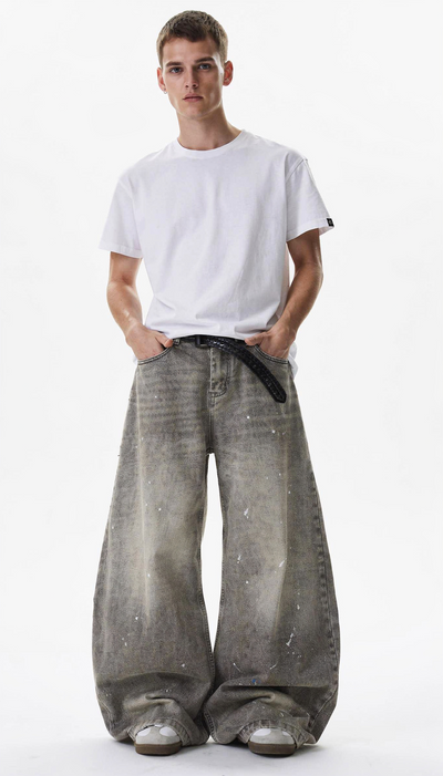 ウォッシュドグレー ワイドデニムパンツ