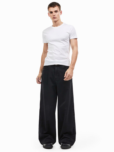 ウォッシュドブラック ワイドストレートデニム
