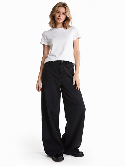 ウォッシュドブラック ワイドストレートデニム