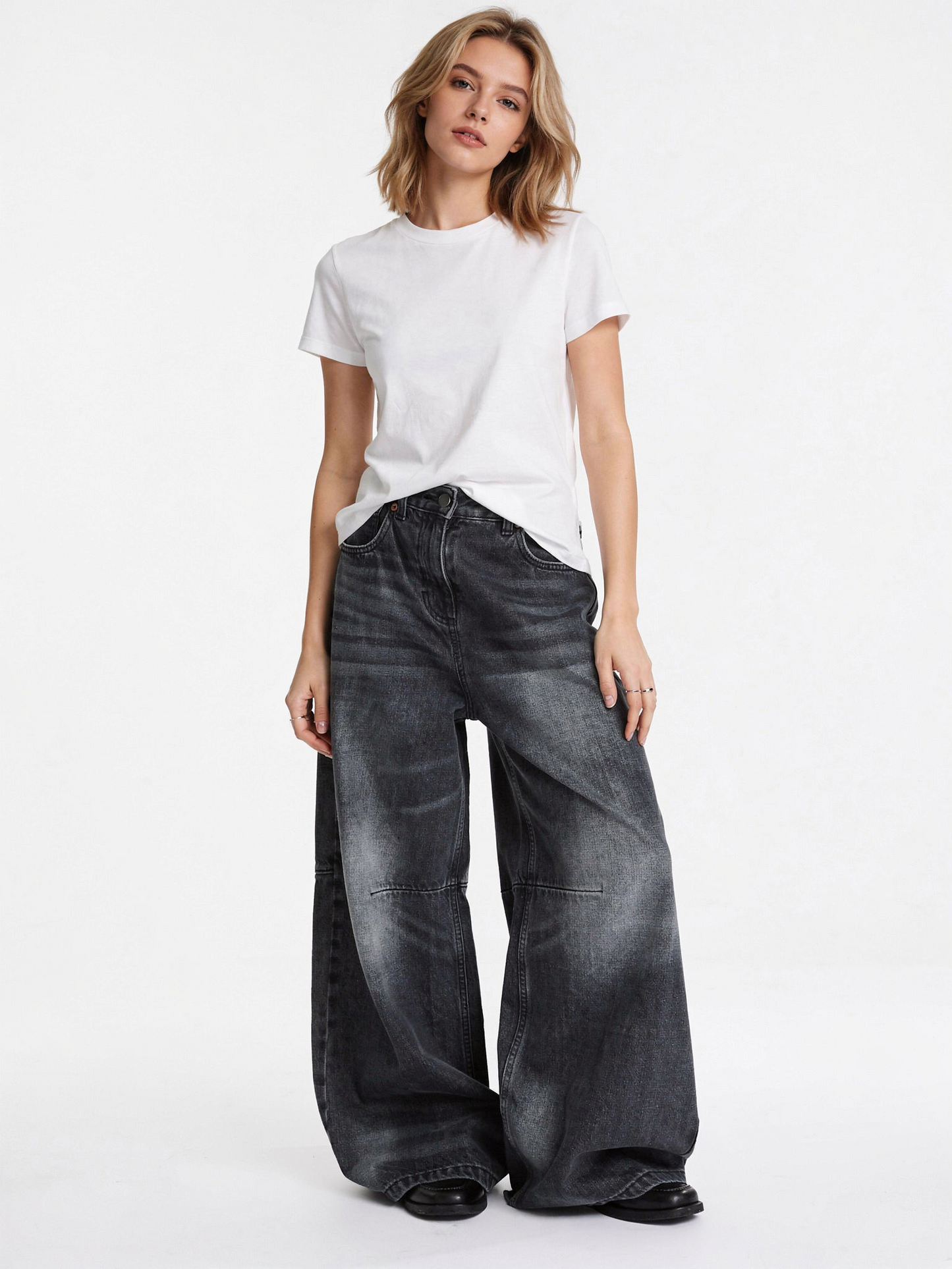 ウォッシュブルールーズワイドデニムパンツ