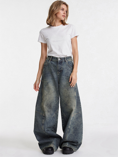 ヴィンテージクラッシュフェードバギーデニム