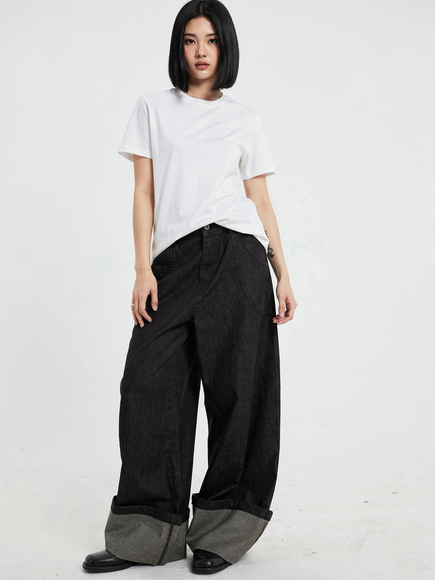 ロールアップ ワイド デニム