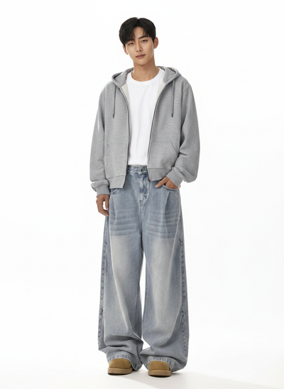 ウォッシュブルー ワイドデニムパンツ